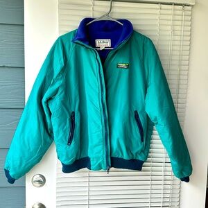 LL Bean Womens Size XL Green Full Zip Warm Up Nylon Jacket Made in USA Lined